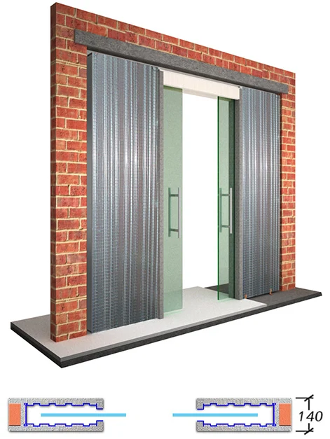 2 FRAMELESS GLASS DOORS in 2 POCKETS