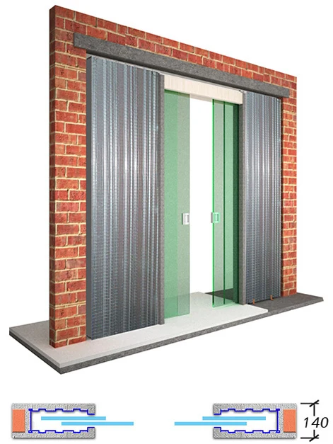 4 FRAMELESS GLASS DOORS in 2 POCKETS